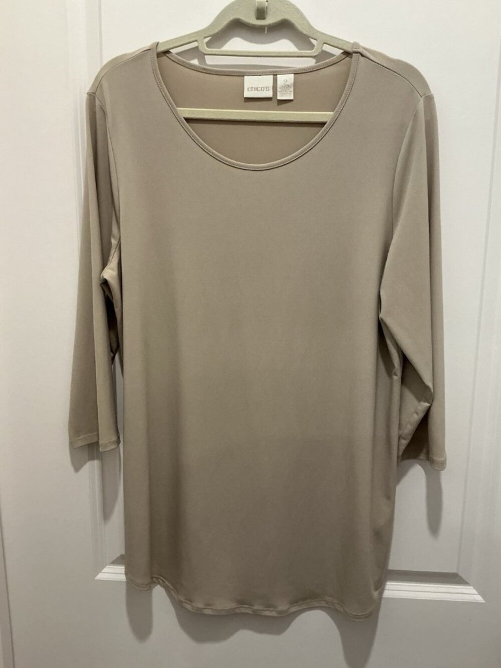 Chicos Top Size 2 Women’s Long Sleeve Top Stretch Tan